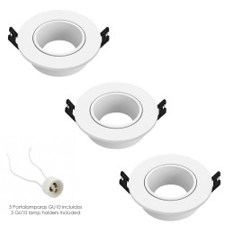 Aro Foco Empotrable Regulable Con Portalamparas Para Bombillas GU10 Ø 90 x 29 mm. Bombilla encastrada. Pack de 3 unidades