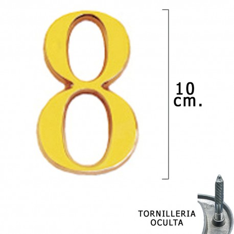 Numero Latón "8" 10 cm. con Tornilleria Oculta (Blister 1 Pieza)