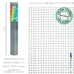 Malla Electrosoldada Ligera Galvanizada 19x19 Alto 100 cm. Rollo 25 Metros Uso Domestico