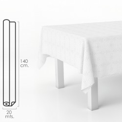 Mantel Hule Muletón Blanco Rectangular. Impermeable Antimanchas PVC 140 cm. x 20 metros. Rollo Recortable. Interior y Exterior