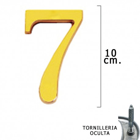 Numero Latón "7" 10 cm. con Tornilleria Oculta (Blister 1 Pieza)